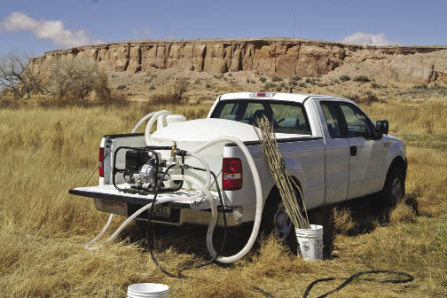 Figure 10.111 - A 250-gallon water tank with pump can be installed in the bed of a pickup truck to supply water for Waterjet Stinger sticking.