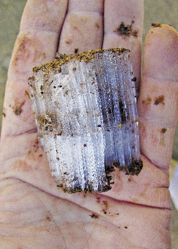 Figure 5.42 - Ice crystals that form under freeze-thaw conditions can lift soil particles over 2 inches above the original surface. Later in the day the crystals will melt and the particles will drop.